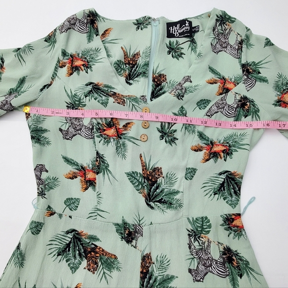 Hell Bunny Women's Sofia Jumpsuit Wide Legs Green/Mint Animal-Palm Print Size S - Picture 6 of 10